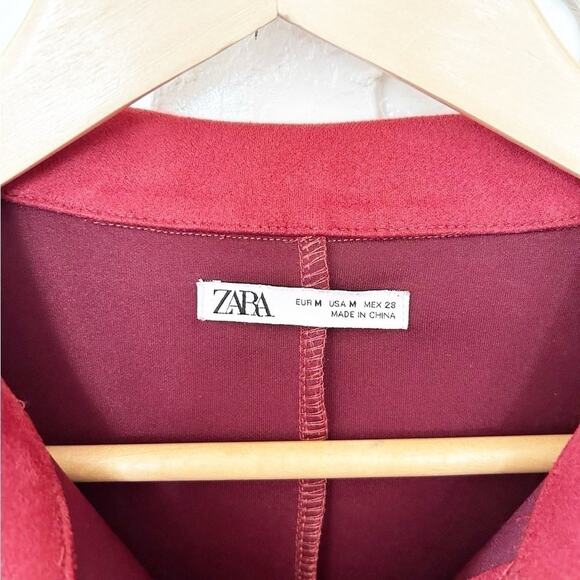 Zara Red Faux Suede Short Sleeve Snap Button Down Mini Shirt Dress Size M - Picture 3 of 5